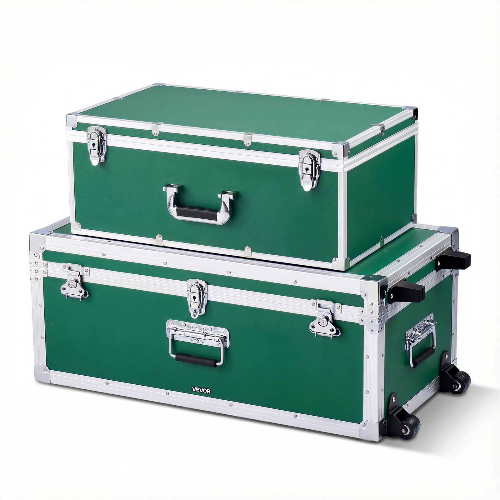 VEVOR Metal Storage Trunk Wooden Suitcase Storage Boxes Padlocks Set of 2 Green