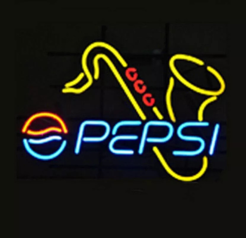 Pepsi Cola Saxophone Drink 20"x16" Neon Lamp Light Sign Real Glass Bar Decor