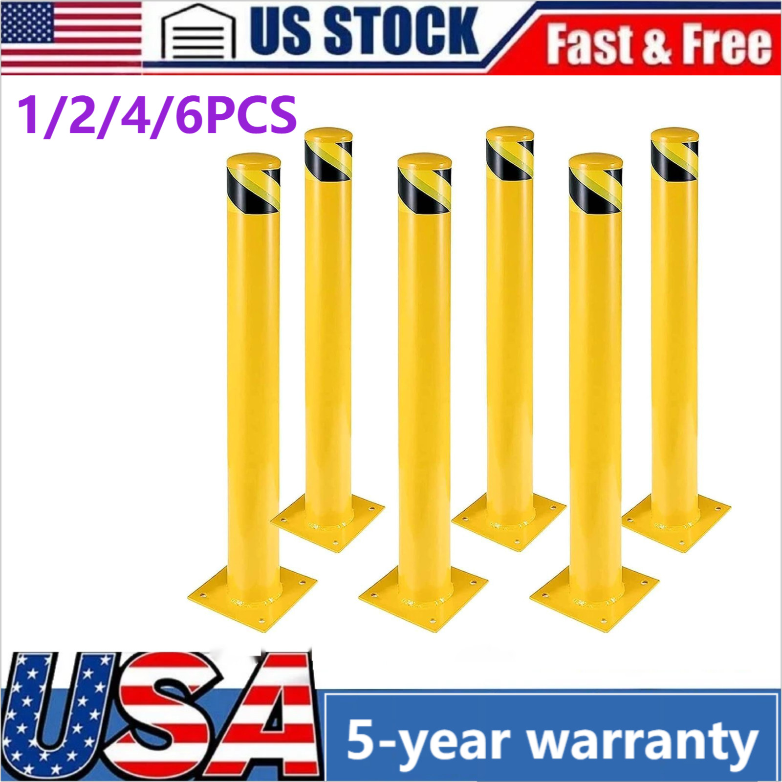 1/2/4/6 PCS Heavy Duty Steel Safety Bollards for Garages, Parking Lots - 48 Inch