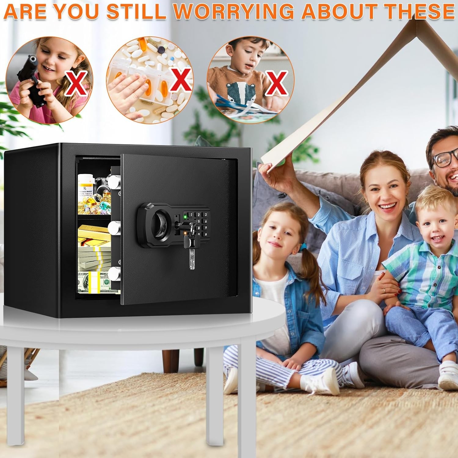 9.84" Tall Small Fireproof Safe Box, 1.2 Cu Ft Security Home Safe