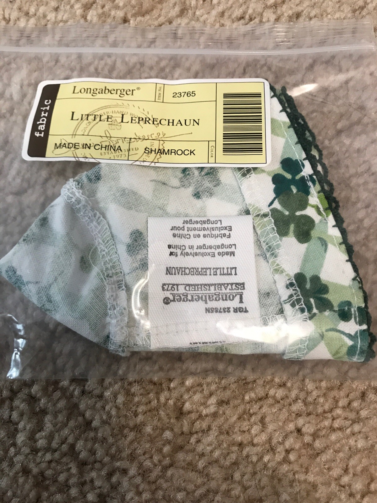 Longaberger Little  Leprechaun Liner In Shamrock NIB