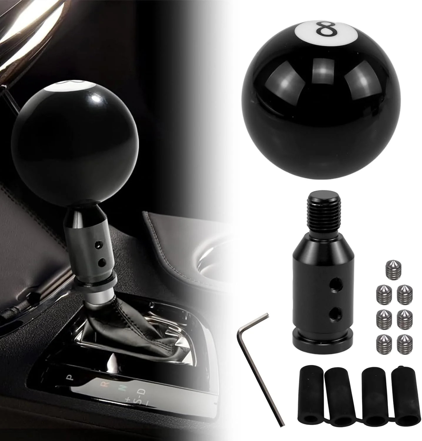 RYANSTAR Black 8 Round Ball Gear Shift Knob - Universal Compatible with Manual S