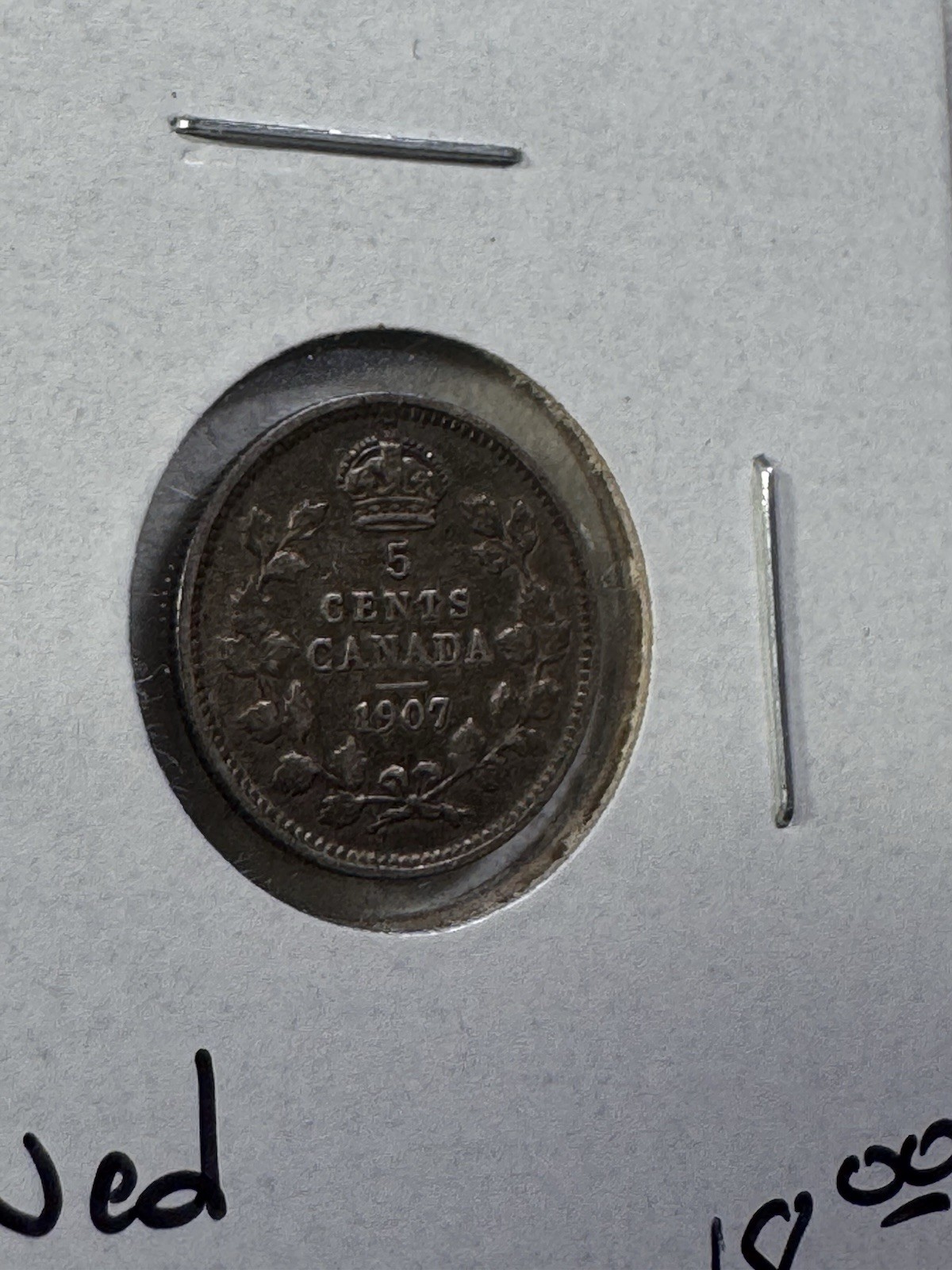 1907 Canada 5 Cents Small Silver Coin Cleaned