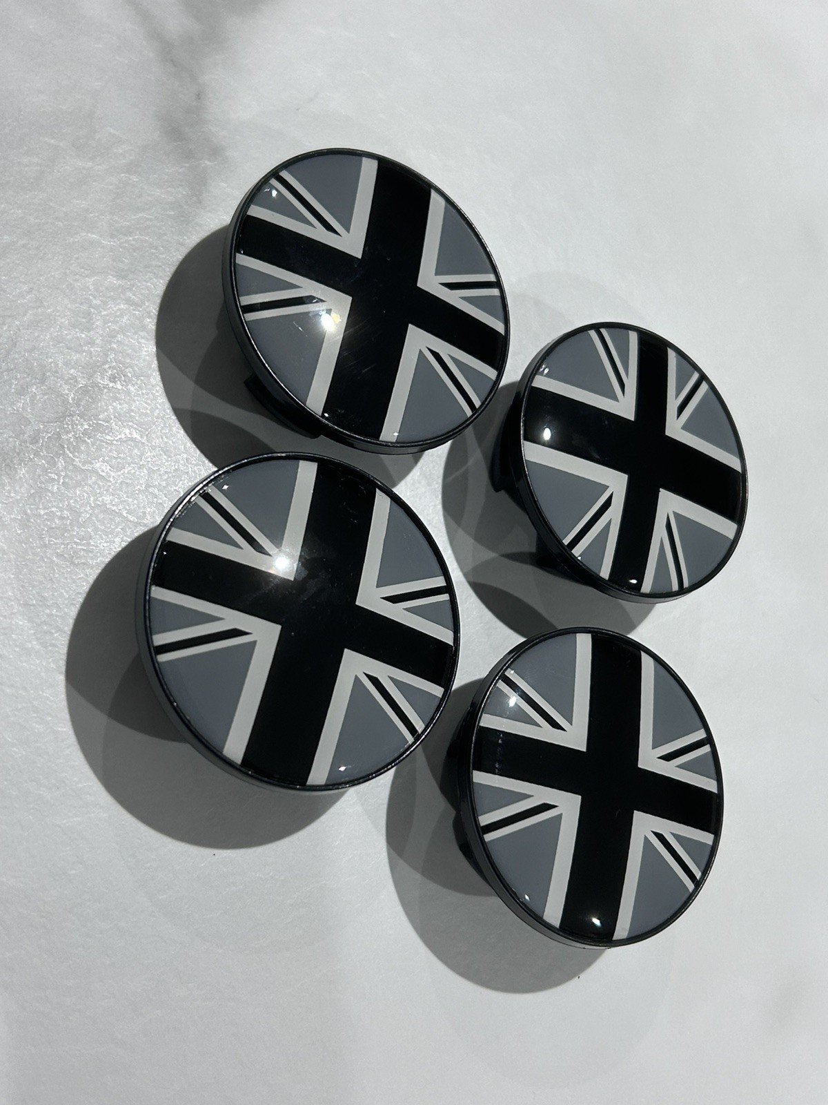 4 x black / grey Union Jack 54mm Mini alloy wheel centre caps bmw mini S1