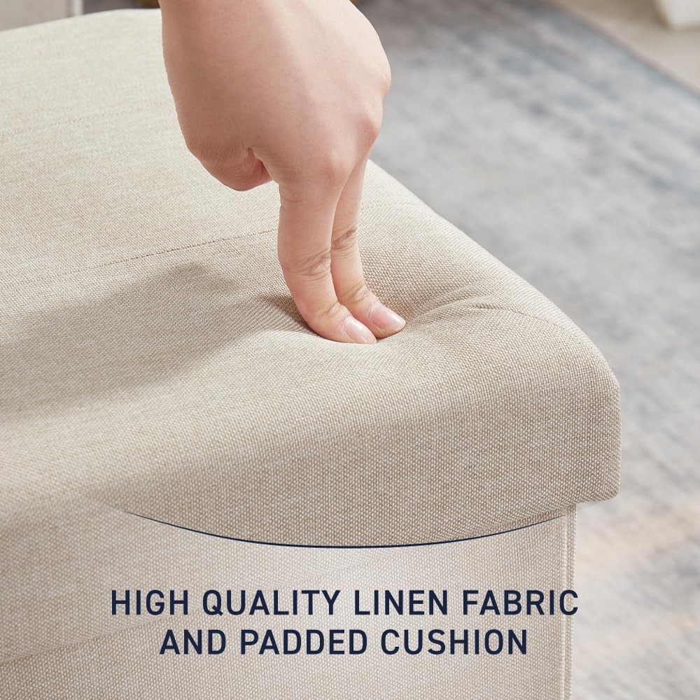 15 Inch Folding Storage Ottoman, Square Small Storage Foot Rest Stool, Bedroo...