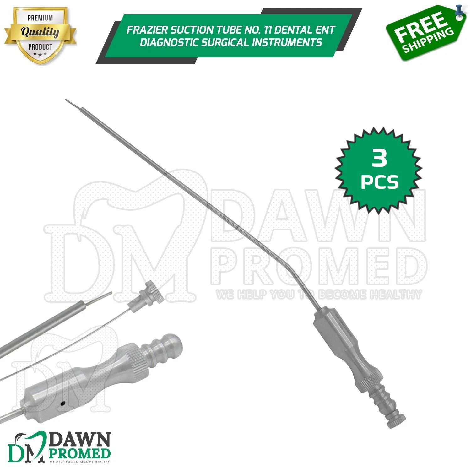 3 Pcs Frazier Aspirator Suction Tube No.11 Dental ENT Diagnostic German Grade