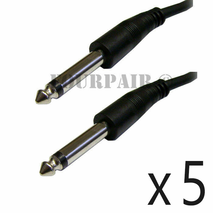 5 Pack Lot 15ft 1/4" 6.35mm Male to Male Mono Audio Headphone Mic TS Cable Cord
