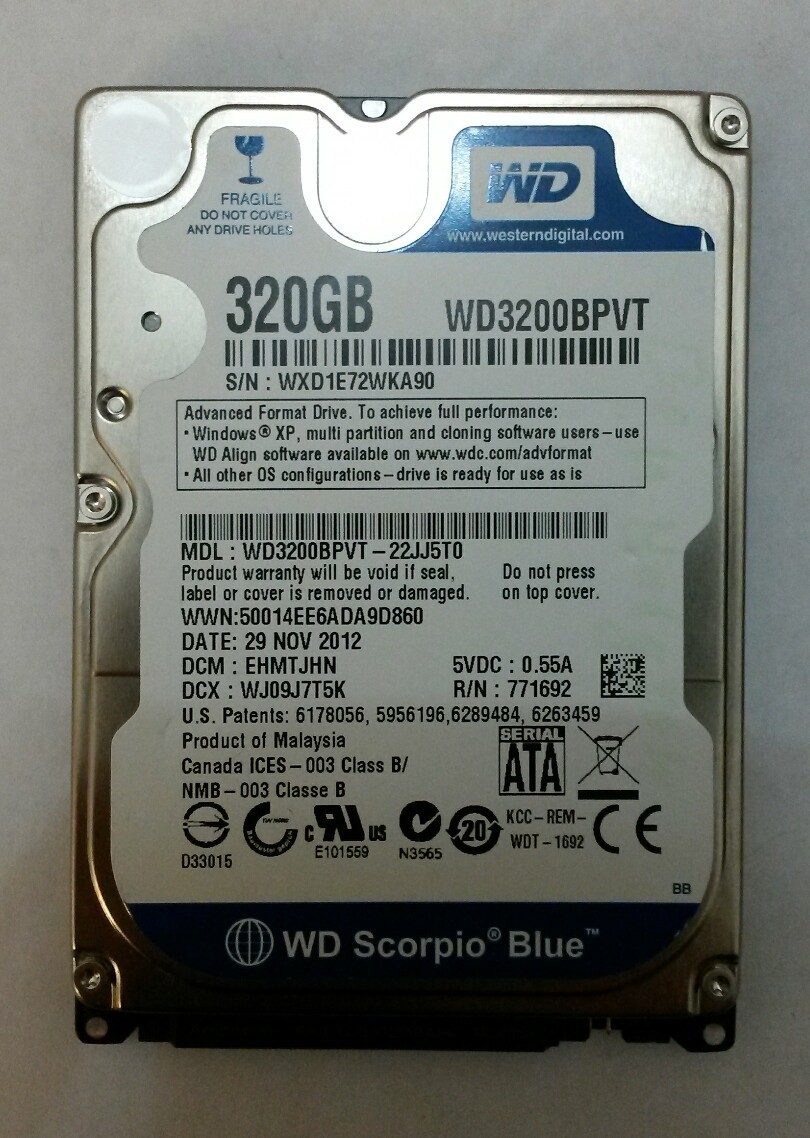 WD Scorpio Blue WD3200BPVT-22JJ5T0 320GB SATA Drive DCM:EHMTJHN DCX:WJ09J7T5K