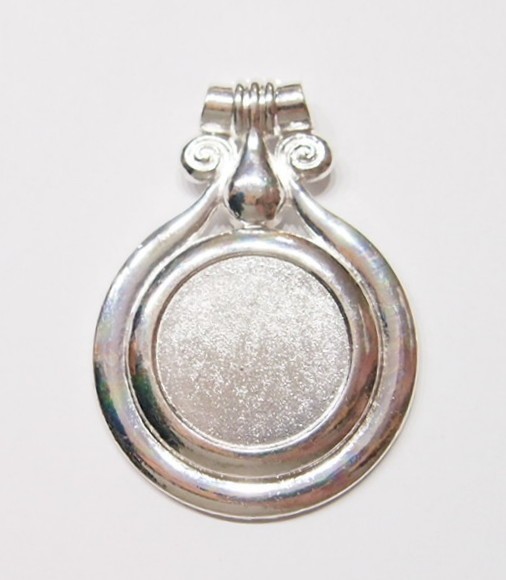 4 of 30mm Round Shiny Silver XLarge Double Banded Pendant Settings 72x52mm