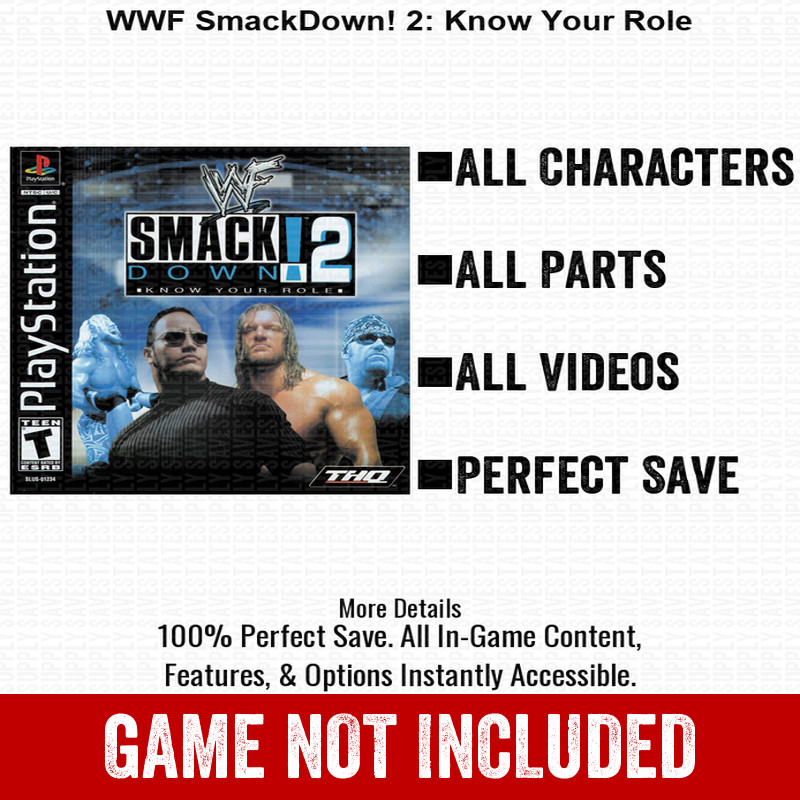 WWF SmackDown 2 Know Your Role 100% Save PS1 Memory Card All Items Unlocked