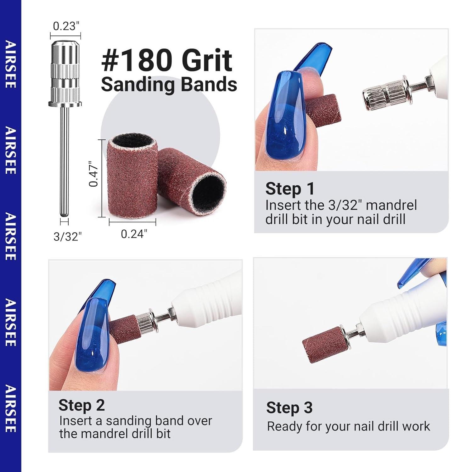 Versatile 180 Grit Electric Nail Drill Sanding Bands – 100 PC Set for All Nails