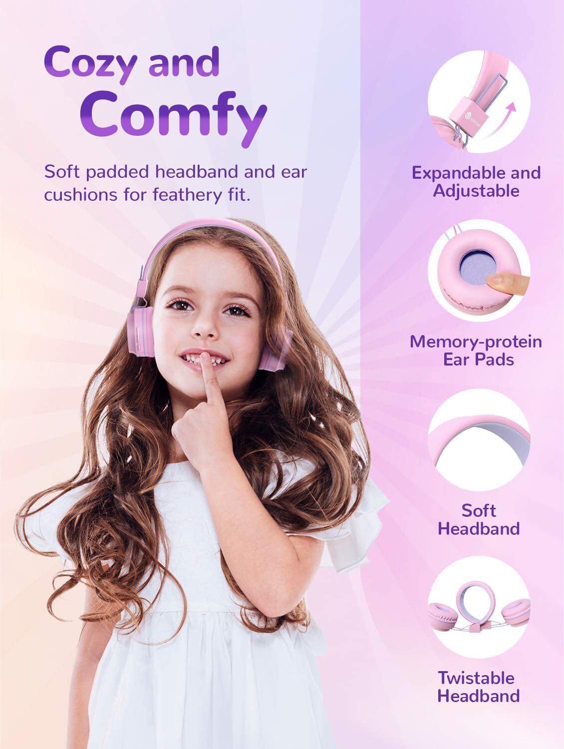 Made for Kids Bluetooth Headphones Safe Volume, Colorful LED Lights, 25Hour