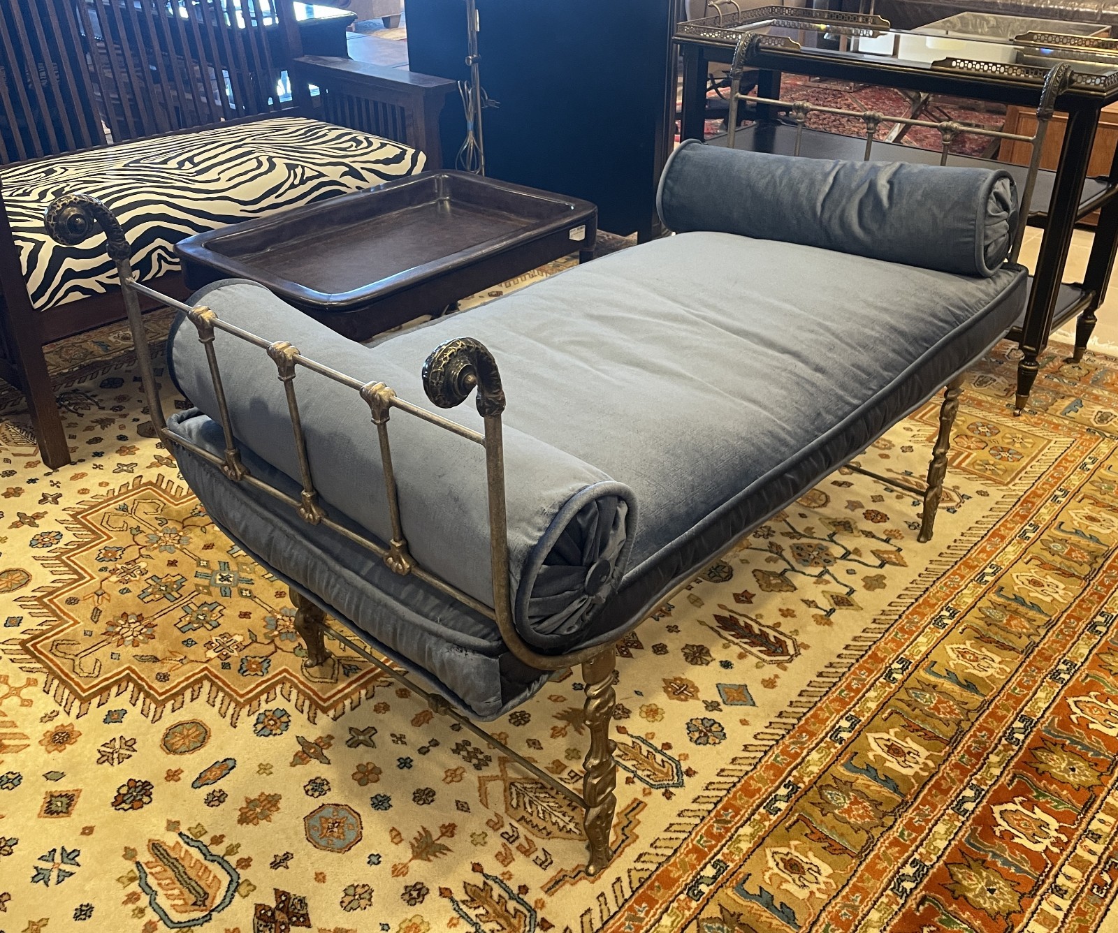 Iron Bench with Velvet Cushion