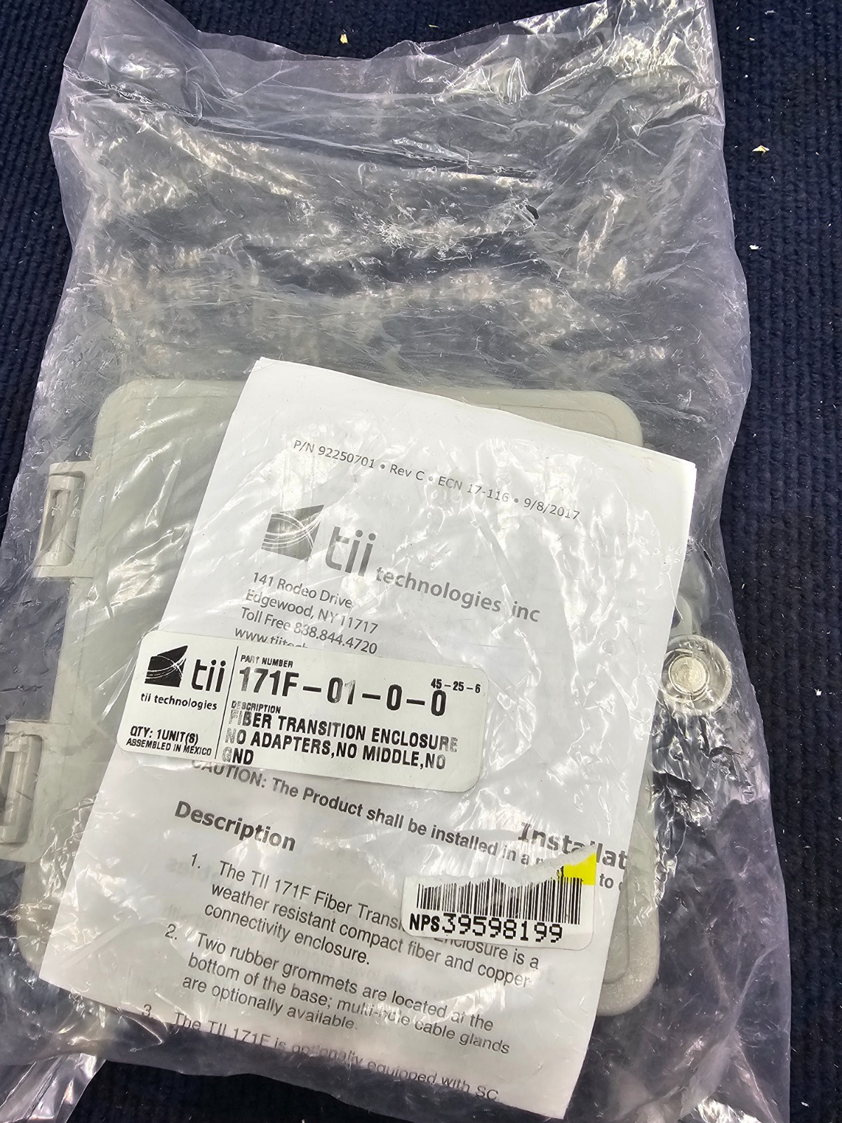 Tii Technologies 171F-01-0-0 Fiber Optic Wall Mount Splice Enclosure Replacement