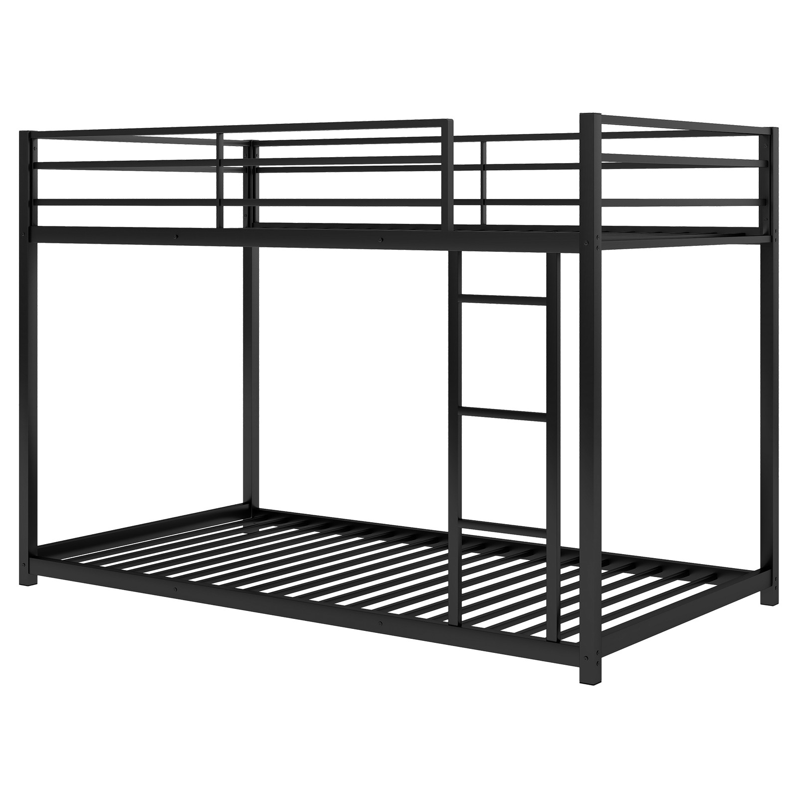 Twin over Twin Metal Bunk Bed Low Bunk Bed with Ladder Black