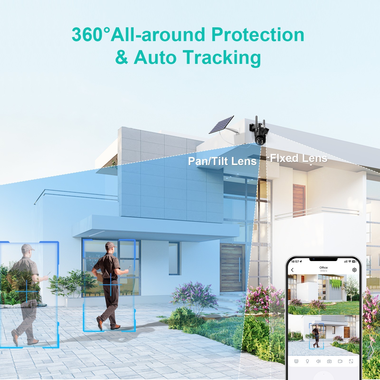 4pcs WIFI Home Security Camera System Solar Panel 4MP PTZ Wireless Outdoor Audio