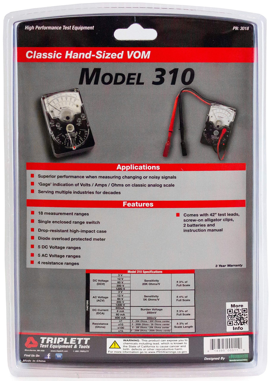 3018 Model 310 Hand-Sized Analog Multimeter - AC/DC Voltage, DC Current, Resi...