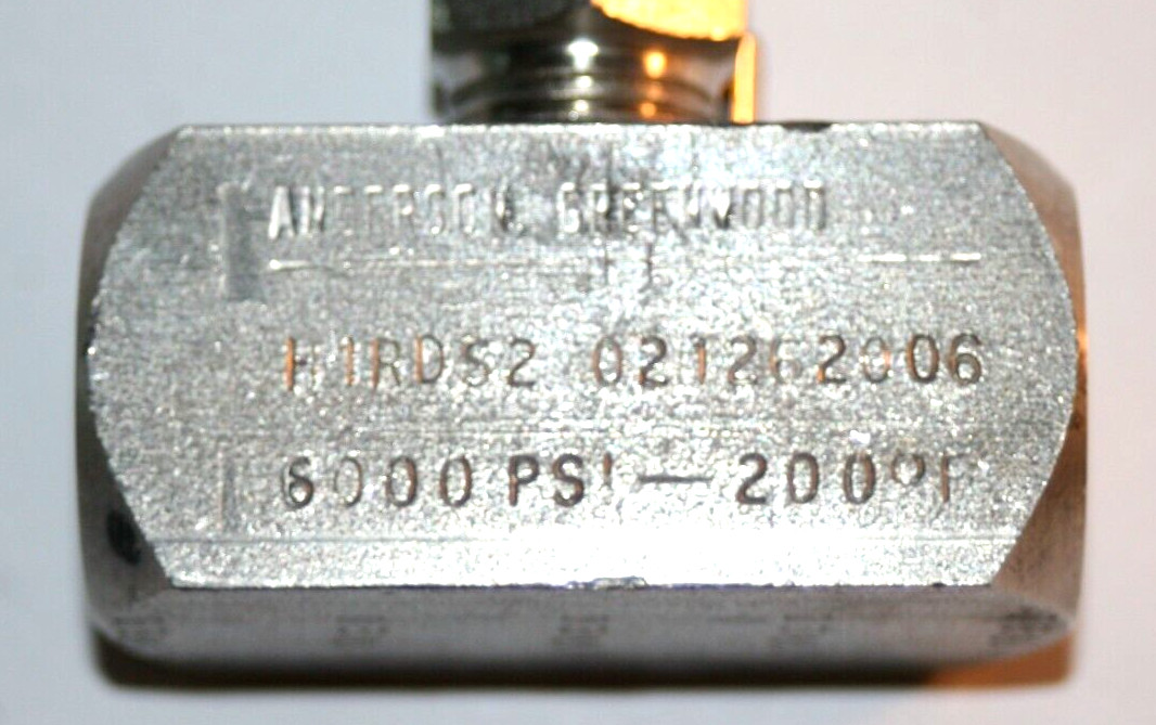 1/4 FNPT 316ss Soft Seat Needle Valve (6000 Psi) Anderson Greenwood H1RDS2