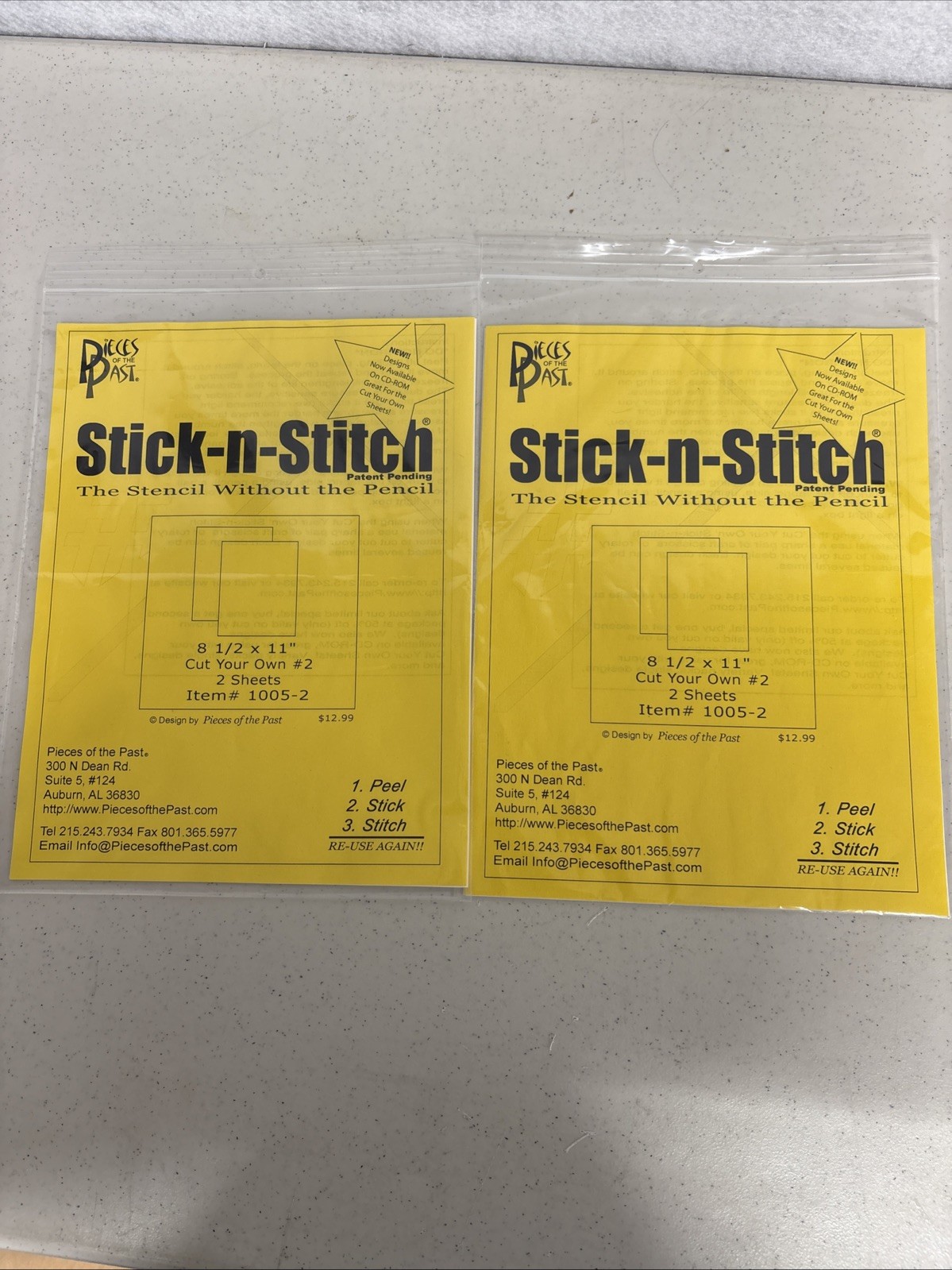 Stick N Stitch Stencil w/o the Pencil Quilting Cross Stitch Embroidery 2 Packs