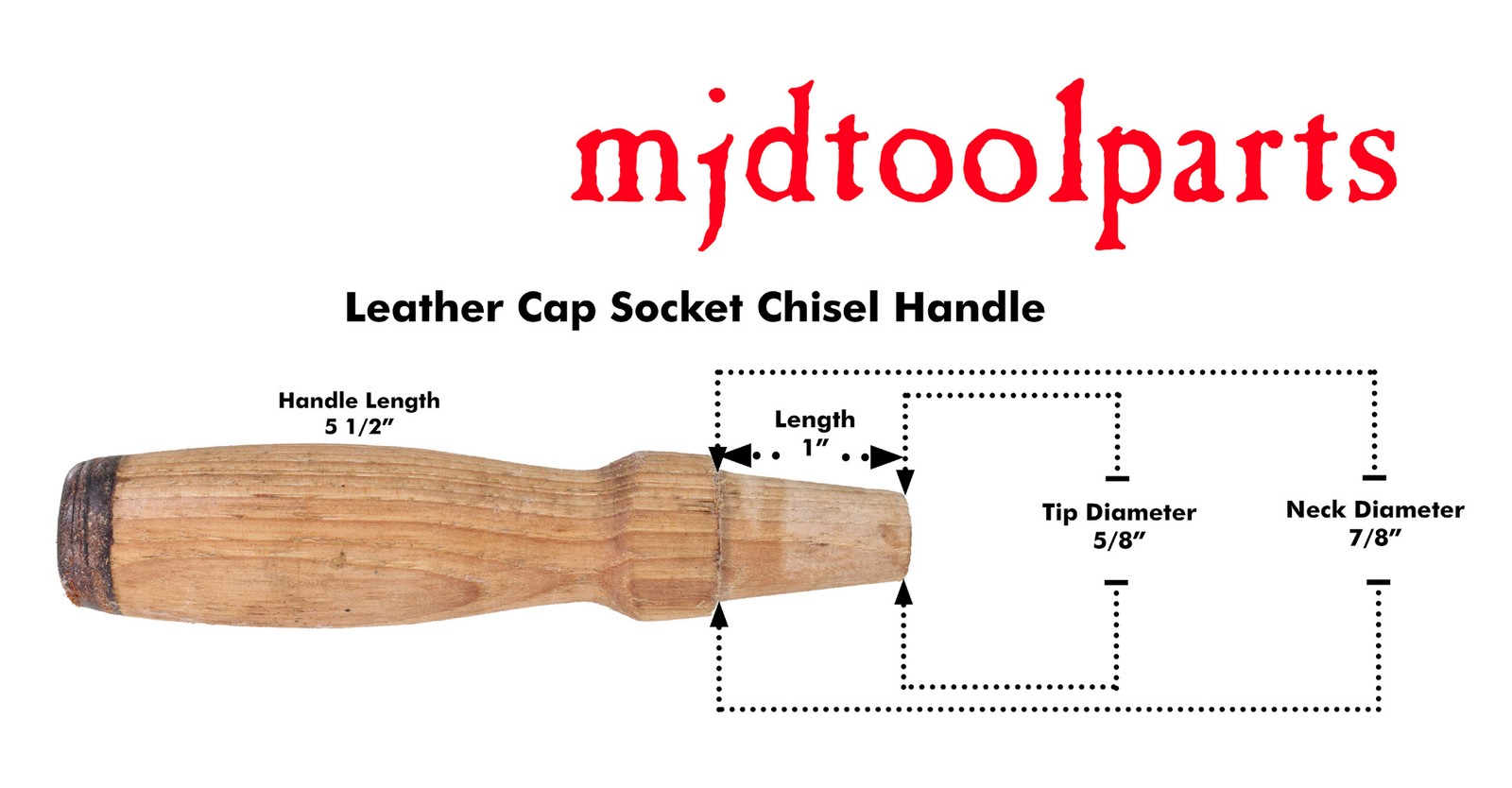 Old Hardware Stock Chisel Handle - Medium Size - Leather Cap - mjdtoolparts