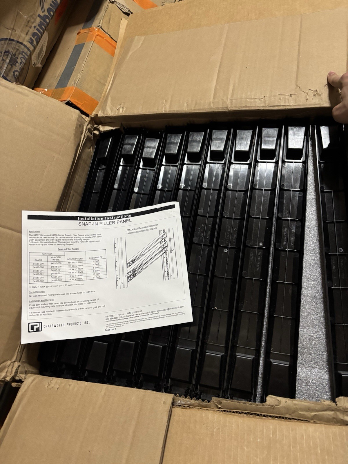 CPI Chatsworth 34537-002 Snap-In Filler Blanking Panel 1U 19" Black Lot of 50