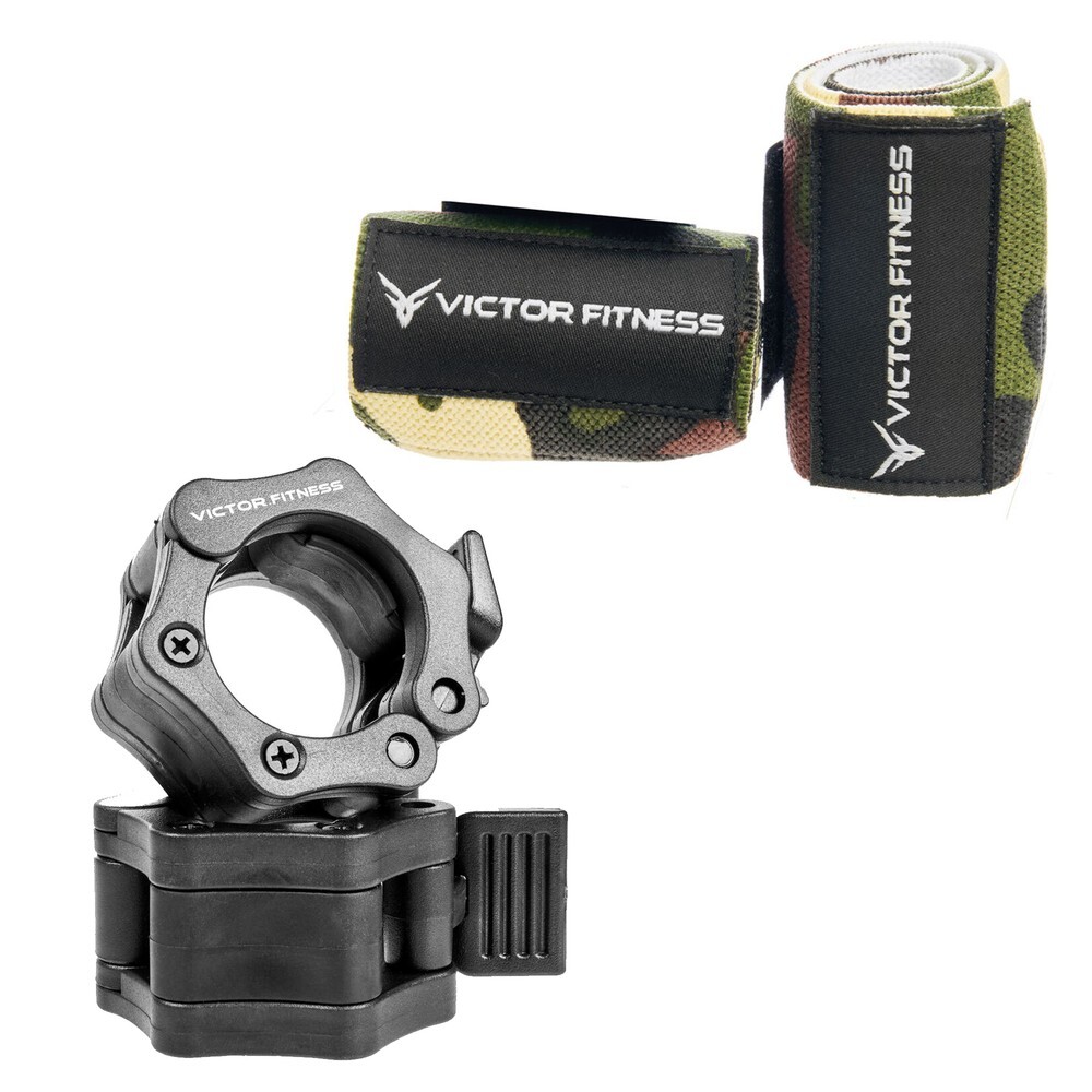Victor Fitness VFWWNC 18" Camo Wraps w/ No Thumb Loop & Barbell Clamps