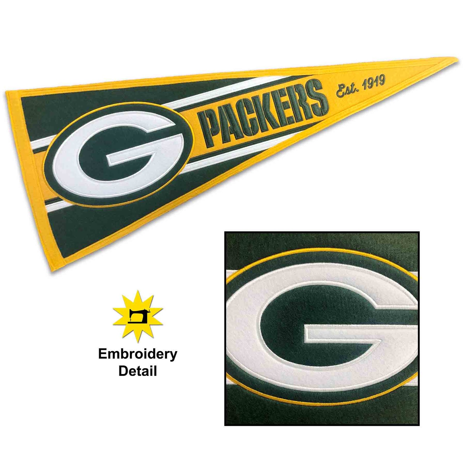 Green Bay Packers Embroidered and Wool Pennant