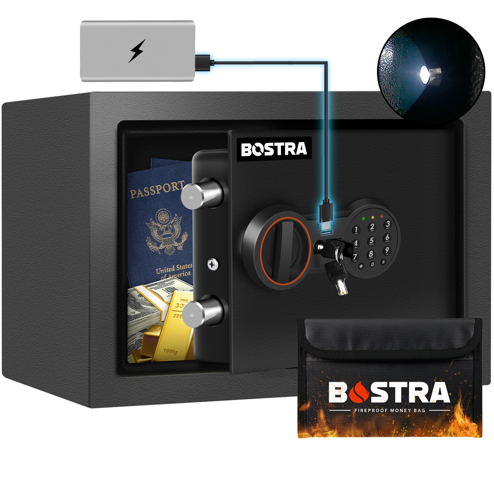 0.5 CuFt Fireproof Safe Box Rechargeable Digital Home Office Cash Jewelry Secure
