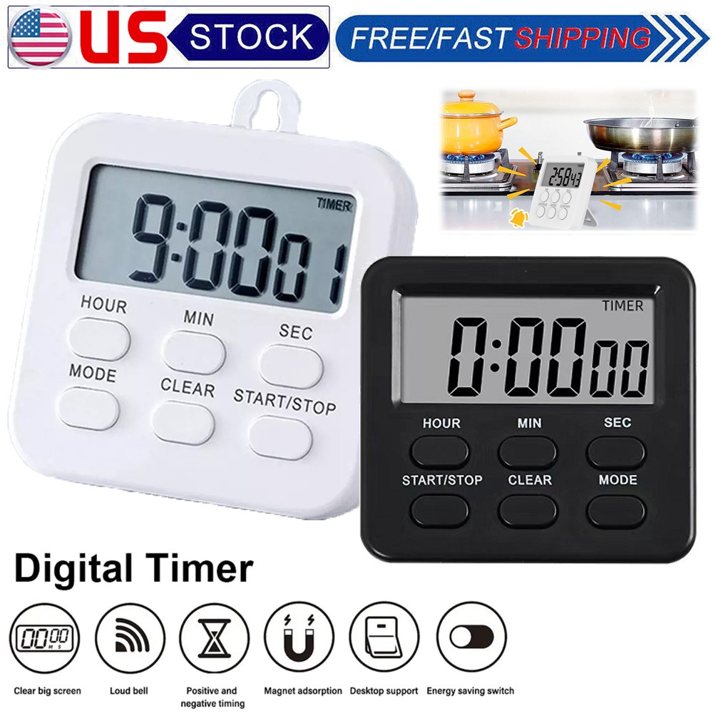 24-Hour Digital Timer with Count Up/Down, Clock & Alarm, Ring & Silent Modes USA