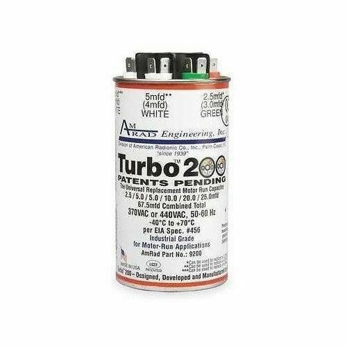 👍Super Cap 2.5 - 67.5 MFD, AmRad Turbo 200 Universal Capacitor (370/440)