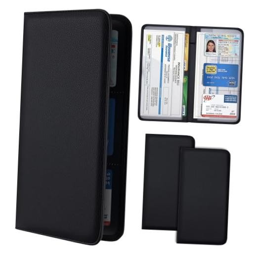 2 Pack Car Registration and Insurance Holder, Glove Box Organizer | PU Black