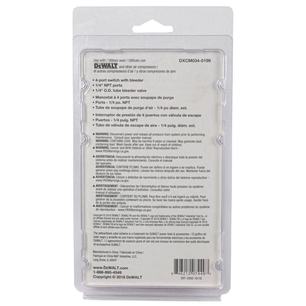 DEWALT 145–175 PSI Air Compressor Pressure Switch 4-Port Replacement Part