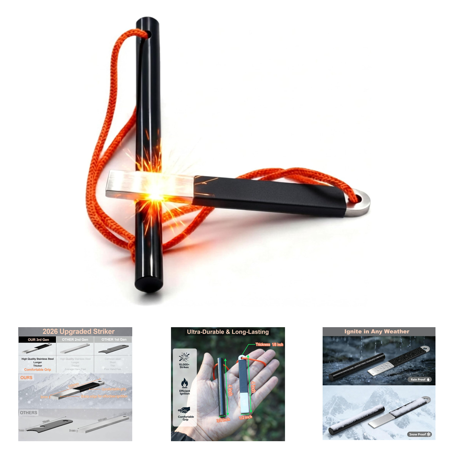 4 Inch Waterproof Ferrocerium Fire Starter Rod Survival Tool Pocket Size