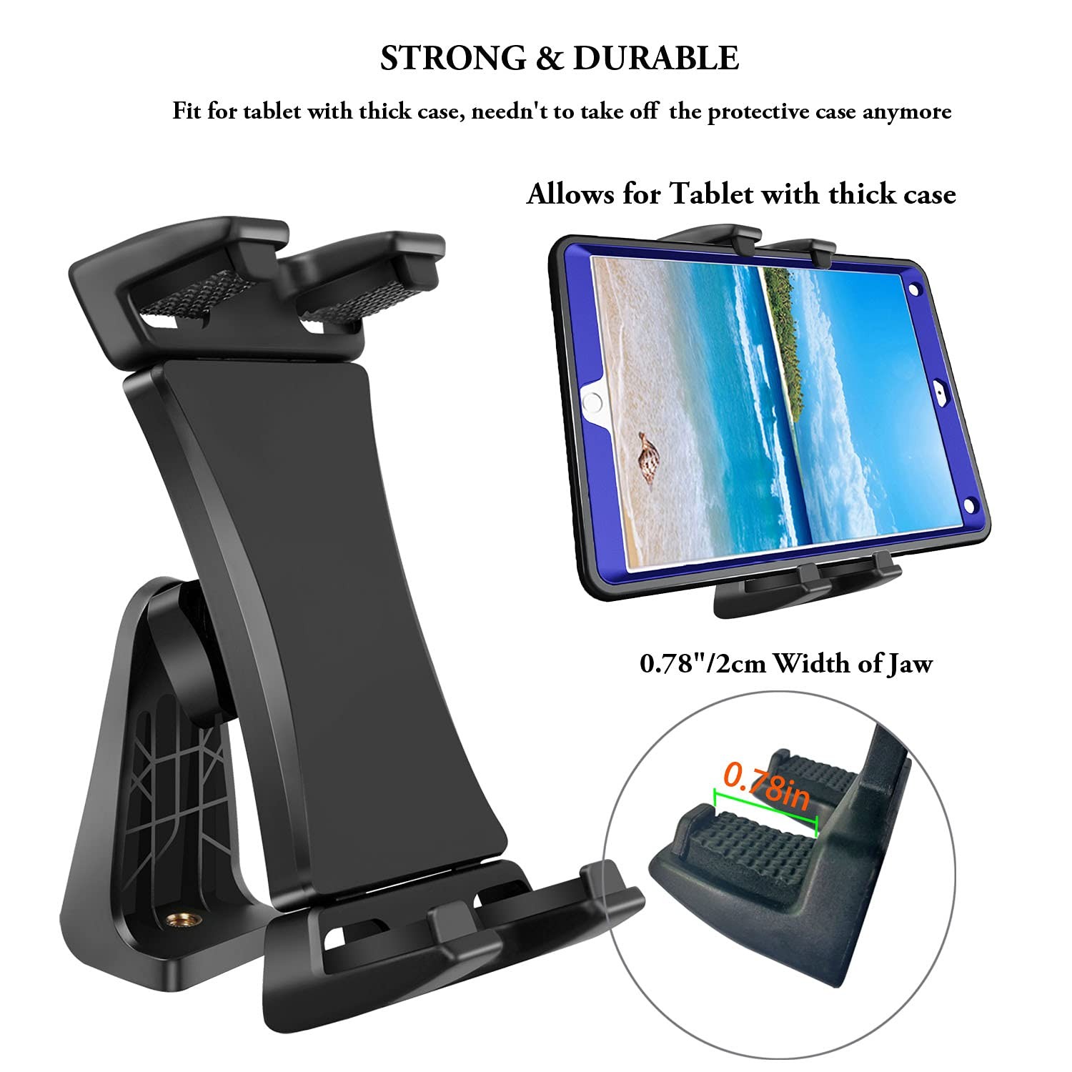 IPad Tripod Mount Adapter 360 Degree Rotatable Universal Tablet Clamp Black