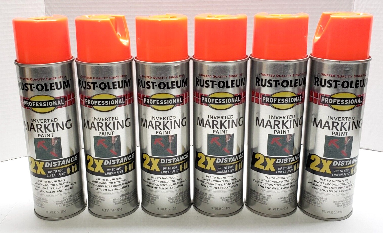 6 PK Rust-Oleum 266590 Pro 2x Inverted Marking Paint Fluorescent Red-Orange 15oz