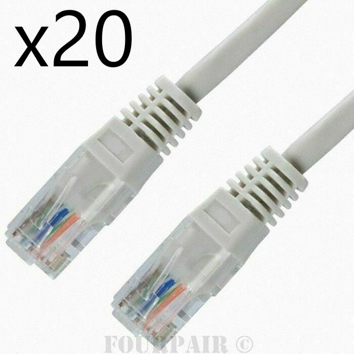 20 Pack Lot - 25ft CAT5e Ethernet Network LAN Router Patch Cable Cord Wire White