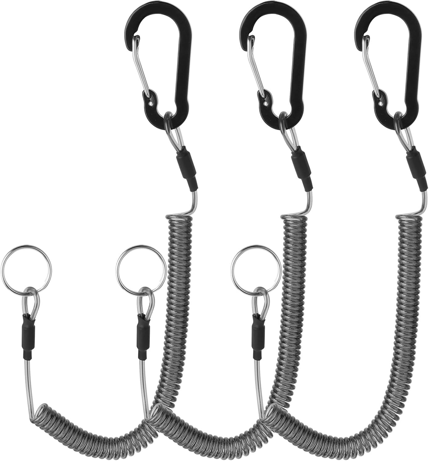 Retractable Safety Coiled Lanyard, 3Pcs Heavy Duty Fishing Rod Tether Black