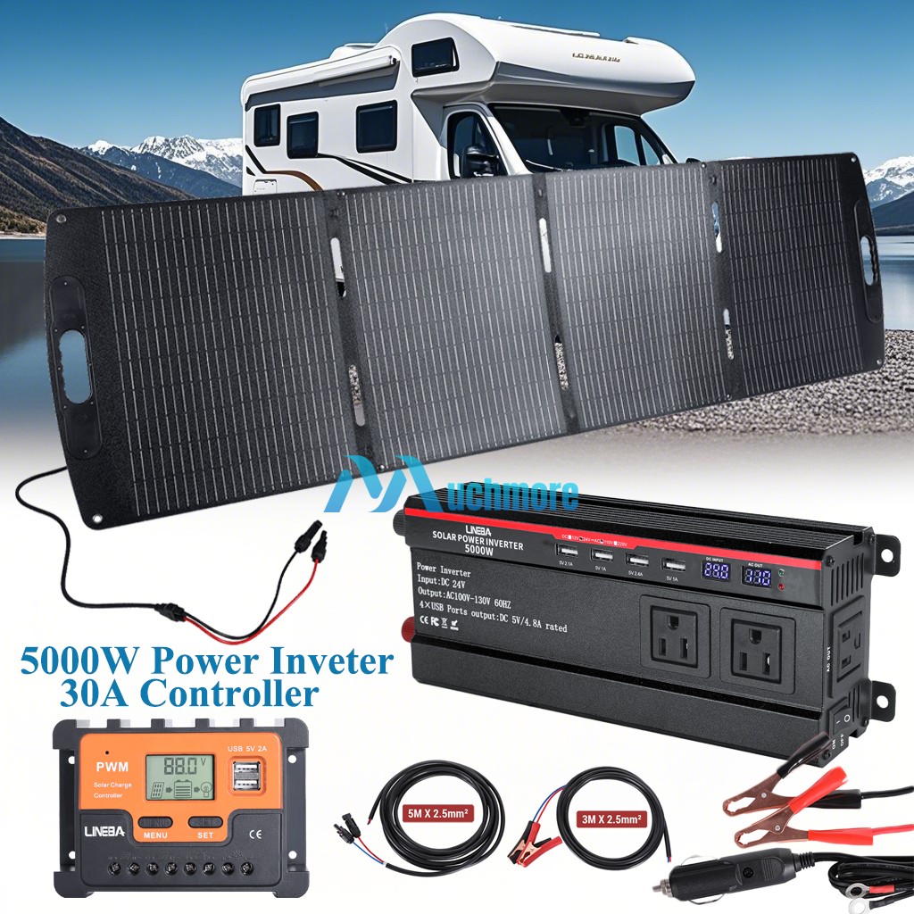 200W Foldable Mono Solar Panel & Charge Controller+Power Inverter for RV Camper