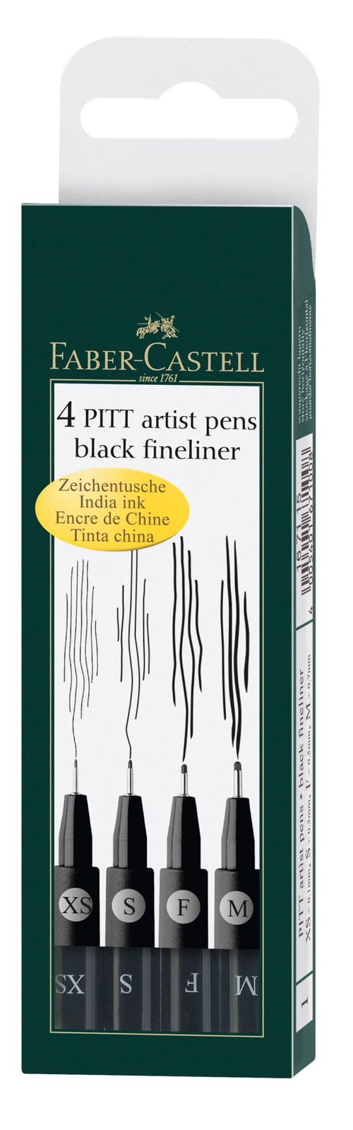 Pitt Artist Pens Black 4 Count Set for Sketching Studying and Inking