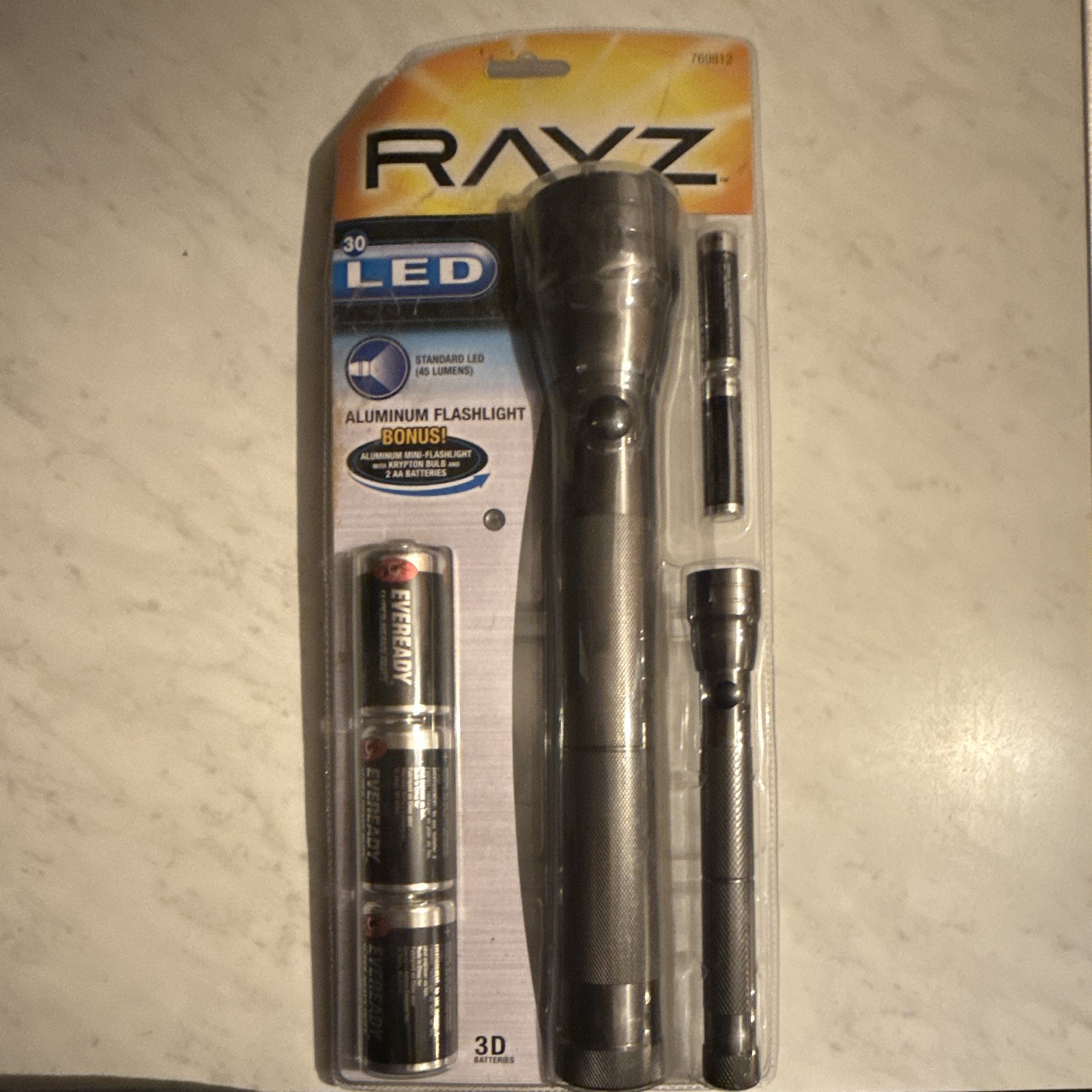 RAYZ 30-LED Aluminum Flashlight 45 Lumens Silver w/ 3 D Batteries Included