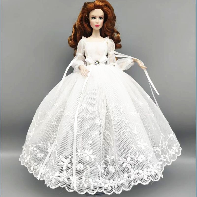 White Puff Sleeve Princess Dress 1/6 Doll Clothes Outfits Bowknot Wedding Gown