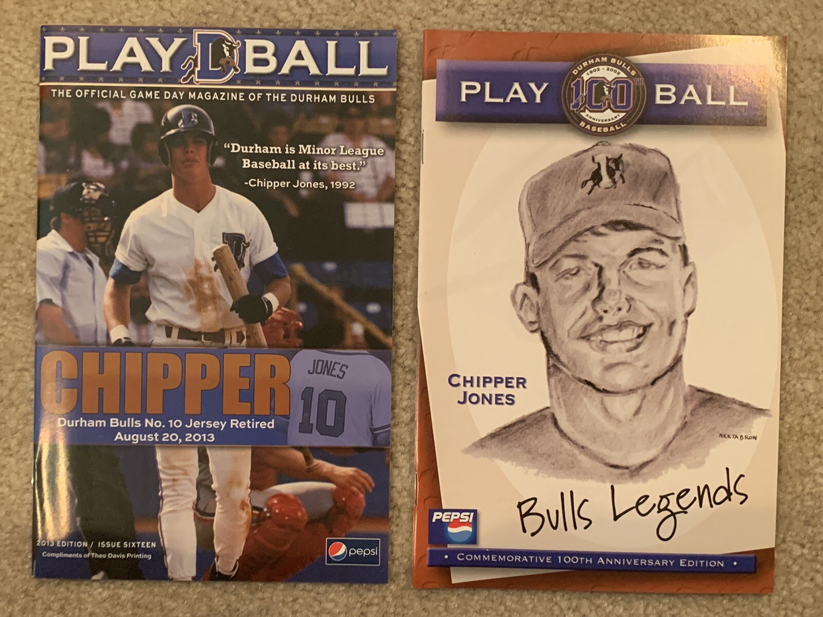 Chipper Jones Durham Bulls Program Lot Braves
