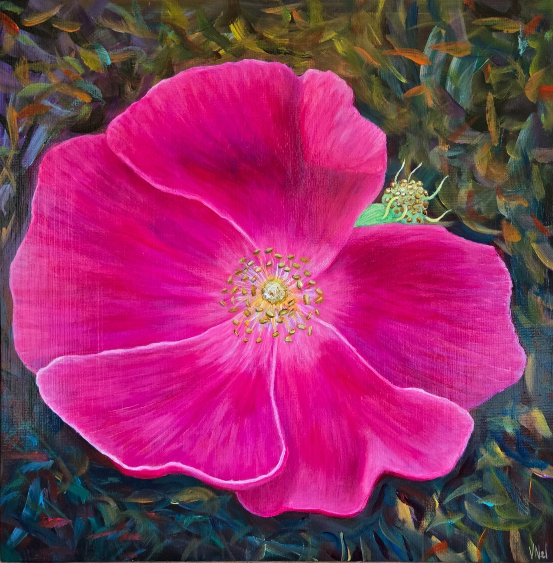 Rosehip PINK Rose Acrylic Painting Original Art FLORAL Artwork FLORAL Art