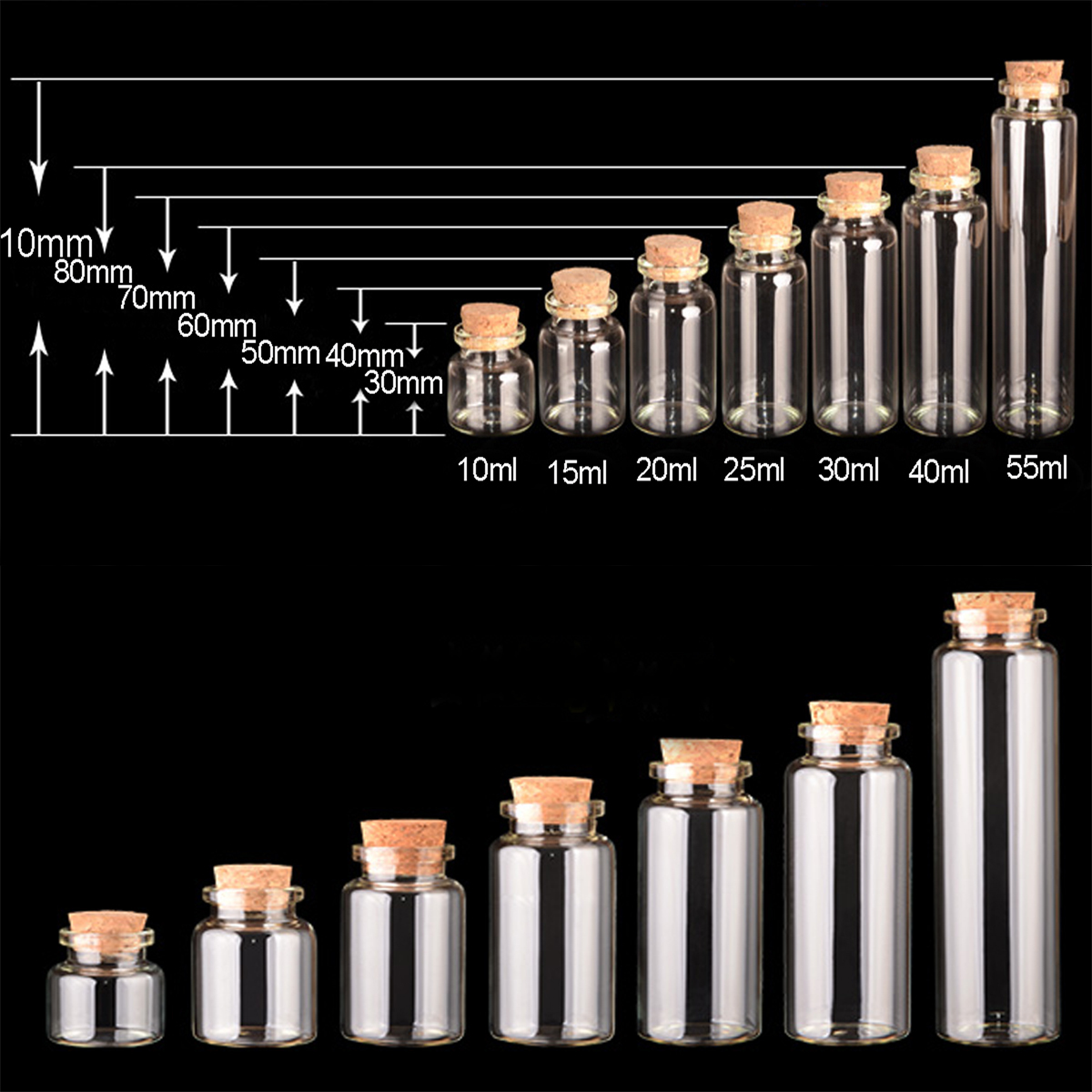 10pcs 20ml 30*50MM Glass Bottles with Corks clear Vials with Cork Little Empty