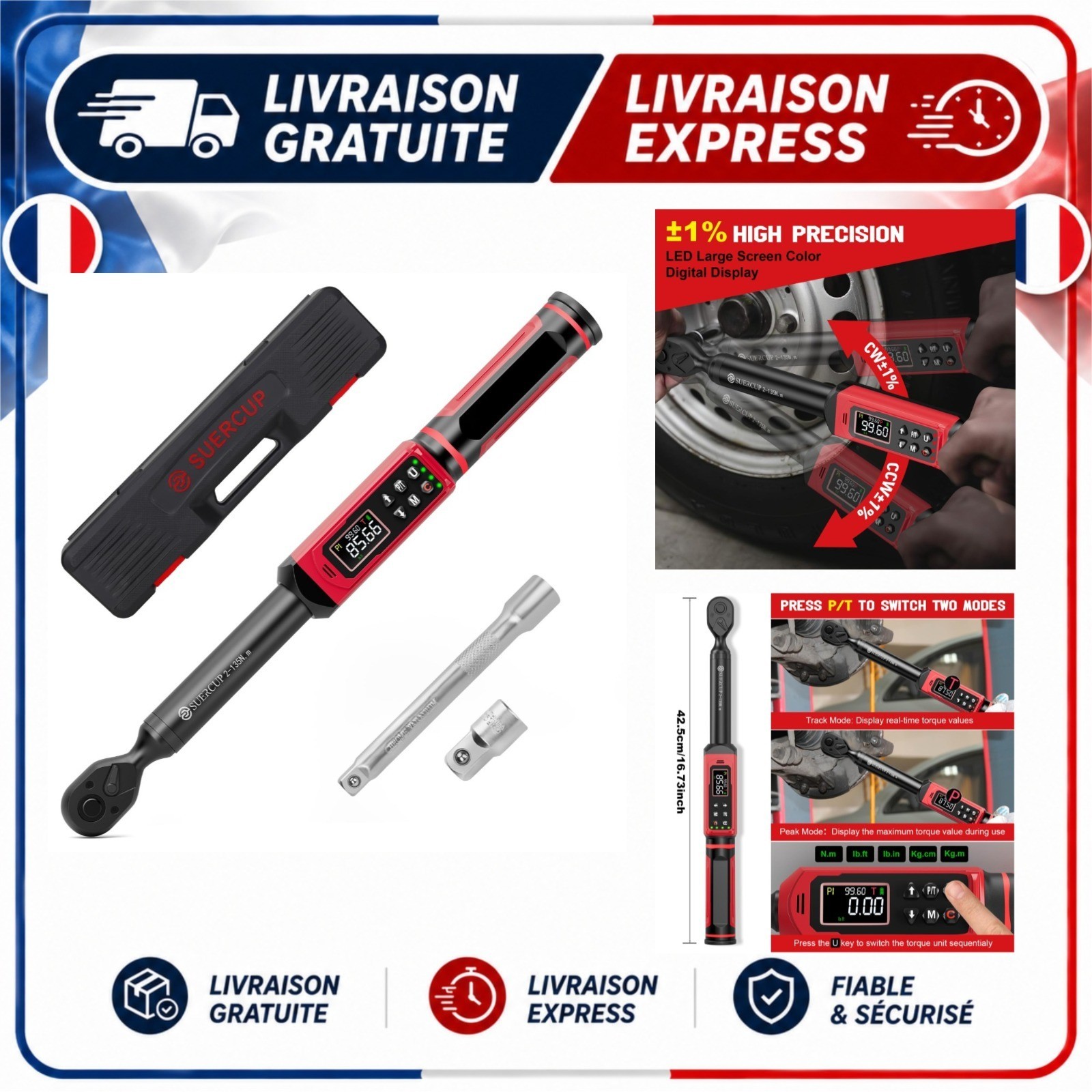 SUERCUP Digital Torque Wrench 3/8 in 2-135Nm ±1% BSM1-135