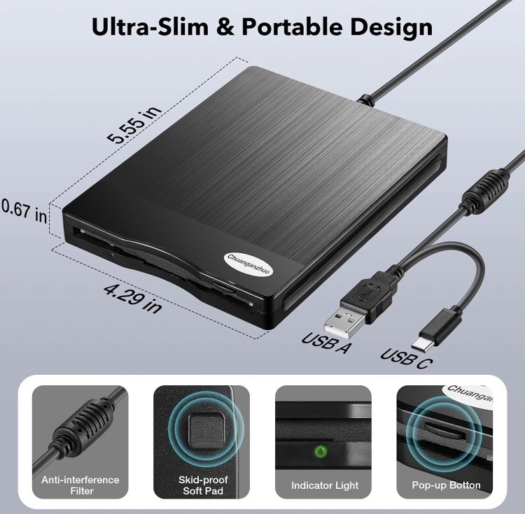 Floppy Disk Reader 3.5 inch USB Floppy Disk Drive External 3 1/2 Floppy disc USB