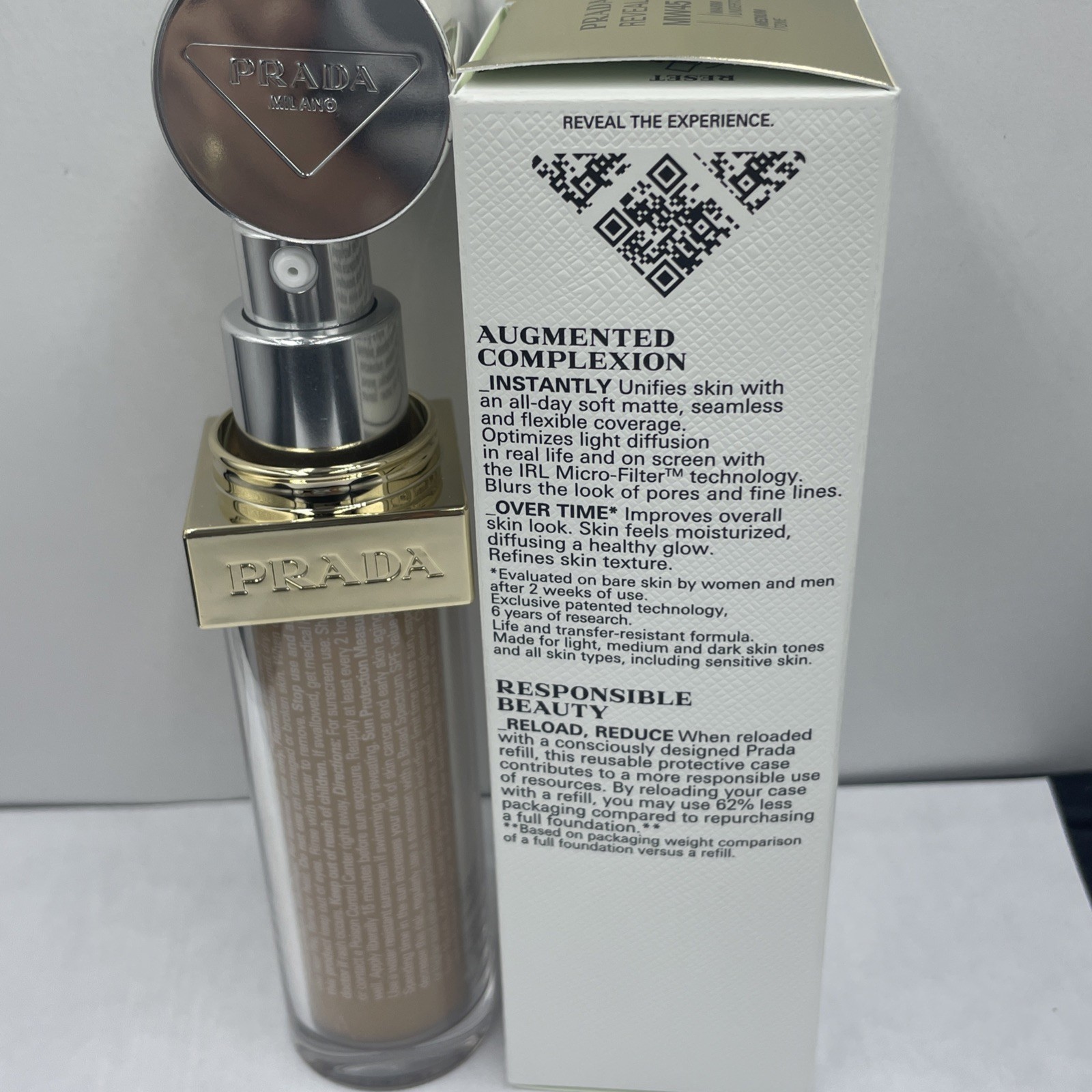 Prada Reveal MW45 Foundation Makeup Refillable NEW SPF 17 Warm Undertones