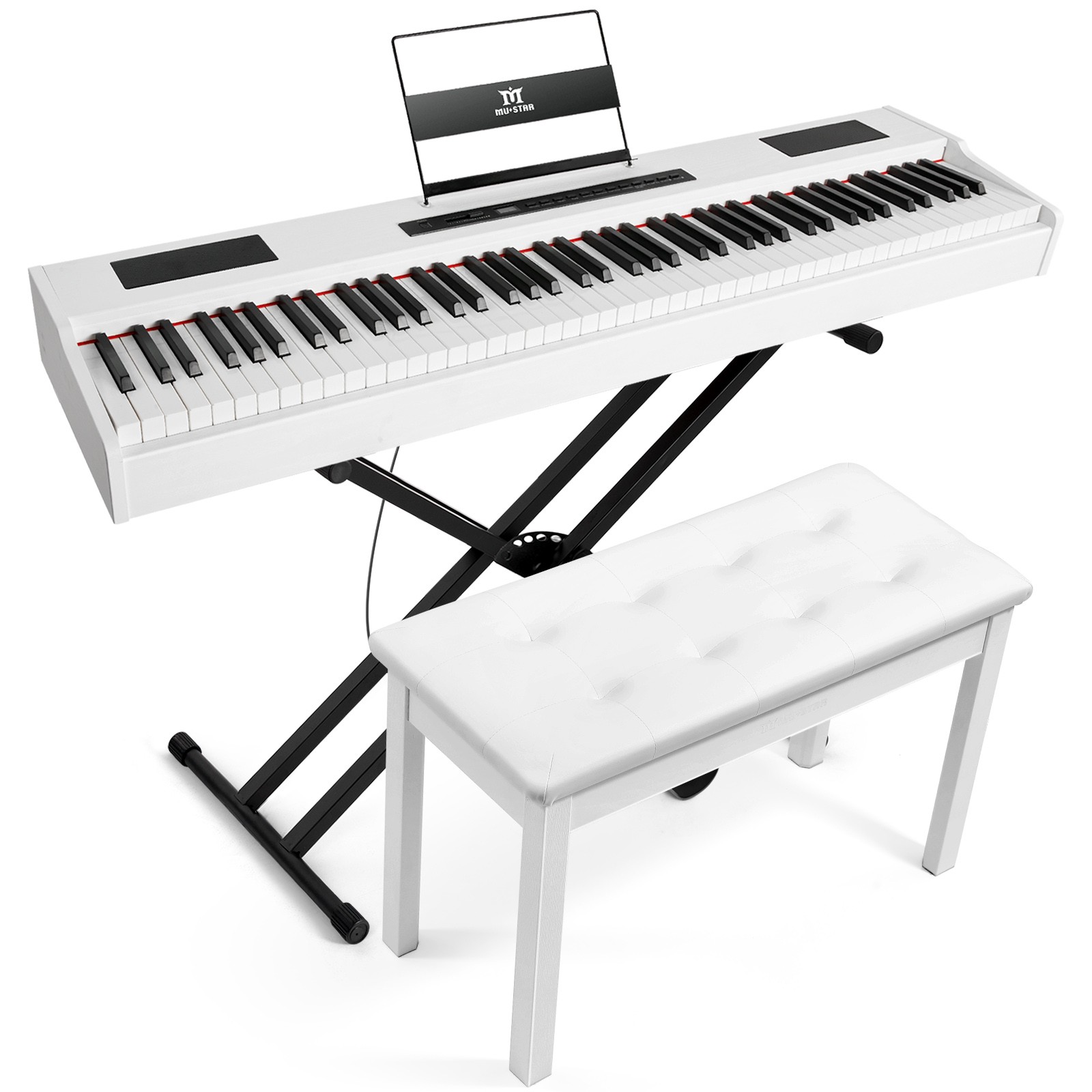White 88Key Fully Weighted Digital Piano Hammer Action Keyboard MIDI,Pedal,Bench