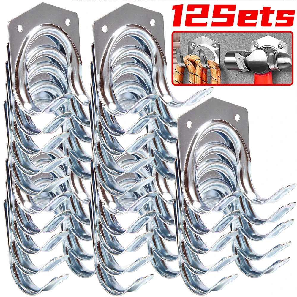 12/1set Heavy-Duty Small Double Hook Metal Wall Hooks with Screws Gardening Tool