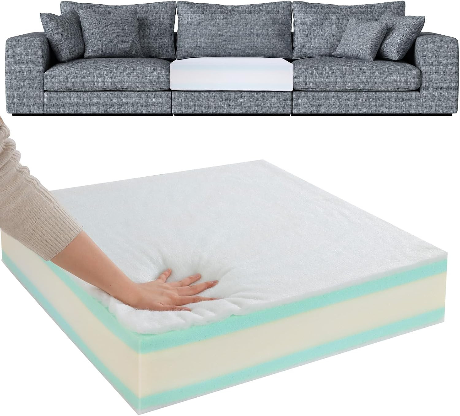 Memory Foam Couch Cushion Replacement, High Density Upholstery Foam Wrapped with
